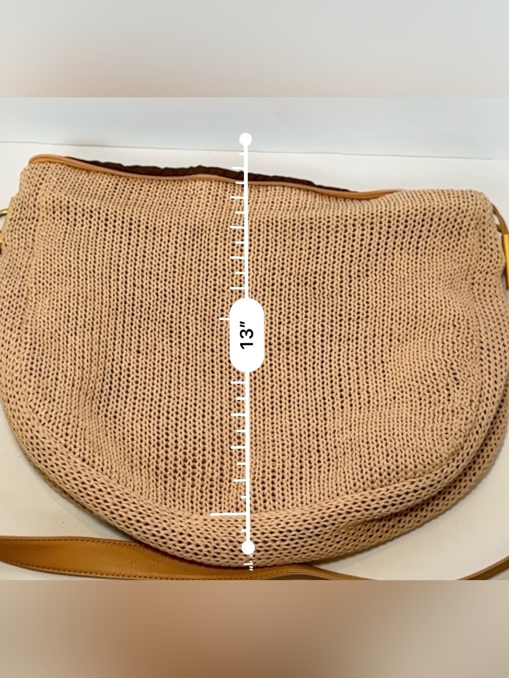 Americana by Sharif Boho Tan Woven Crochet Knit Slouchy Hobo Shoulder Bag - Picture 13 of 14